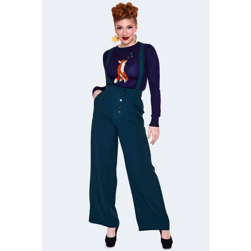 Voodoo Vixen - Green High Waisted Suspender Weite Hose - Grün